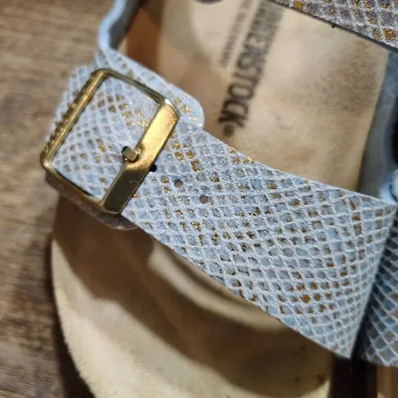 Birkenstock Arizona Sandals 41 EU / 10 US Blue Shiny Python Two Strap Slides - Picture 5 of 11